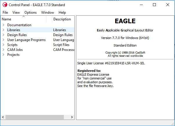 control panel for Eagle control panel for Eagle